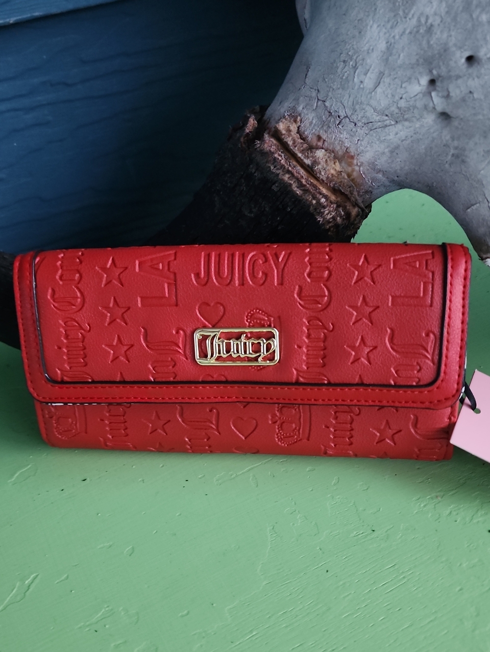 Juicy Couture Red Debossed Logo Flap Clutch Wallet NWT